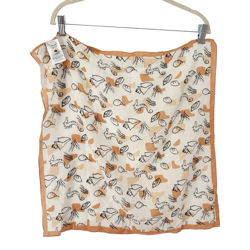 NWT Madewell Organic Cotton Bandana Seahorse Seashell Print Square Beach Orange - Picture 3 of 7